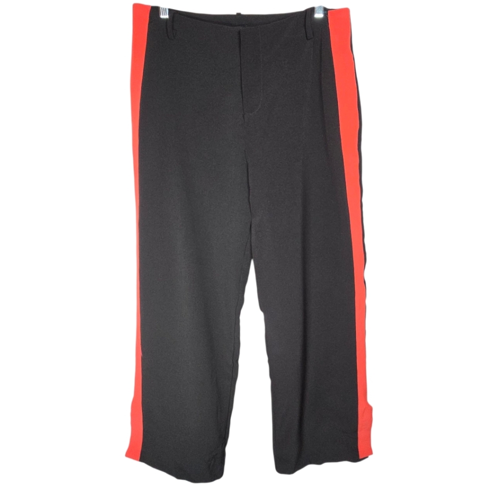 Shift Women's Wide Leg Black Stretch Pants Side Stripe Glam Retro Chic Dressy Lg